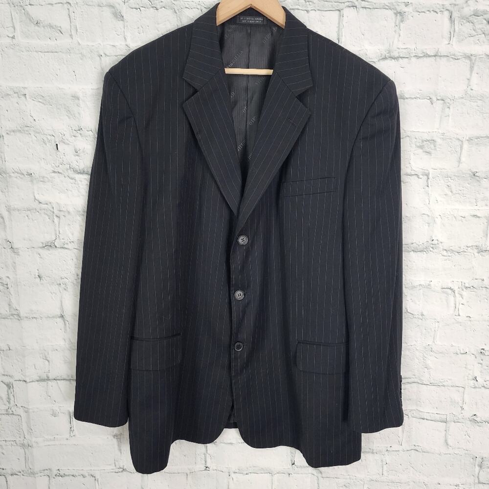 Vittorio St Angelo men's pinstripe suit blazer Sz 44R black lined pockets A37